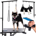 Dog Grooming Table Arm with Hammock - Adjustable Height Pet Grooming Hammock No Sit Haunch Holders Loop Noose Heavy-Duty Clamp (Black)