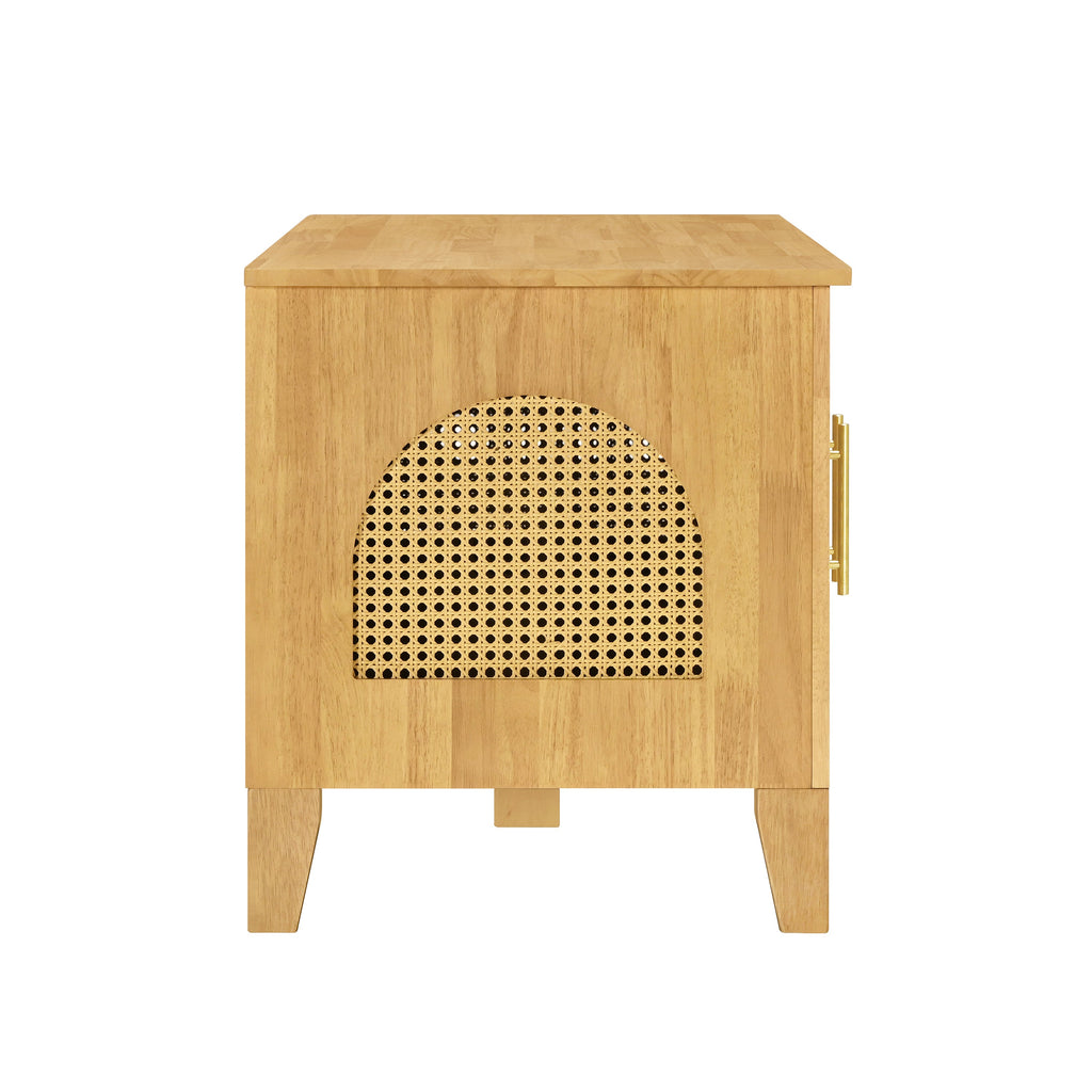 Rattan Wooden Dog Crate Cabinet with Storage – Indoor Rubber Wood Pet