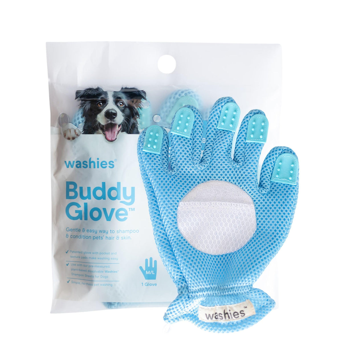 Washies Pet Grooming Buddy Glove - Gentle De-Shedding Tool for Hair Removal Massage Bathing with an Adjustable Breathable Design Dog Bath Brush Scrubber is Ideal for Long & Short Hair Pets
