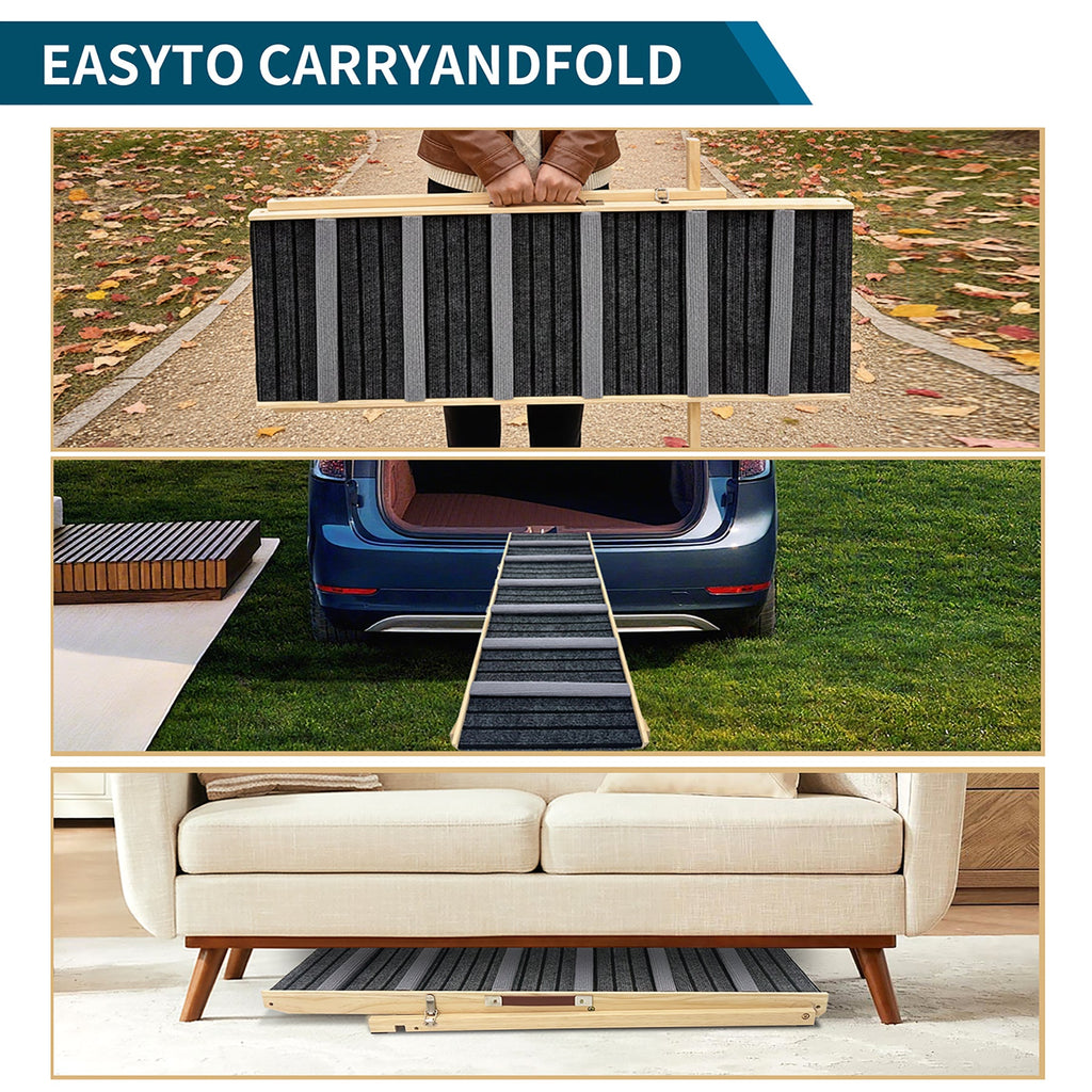 Adjustable Solid Wood Dog Ramp with 6 Height Settings and Non-Slip