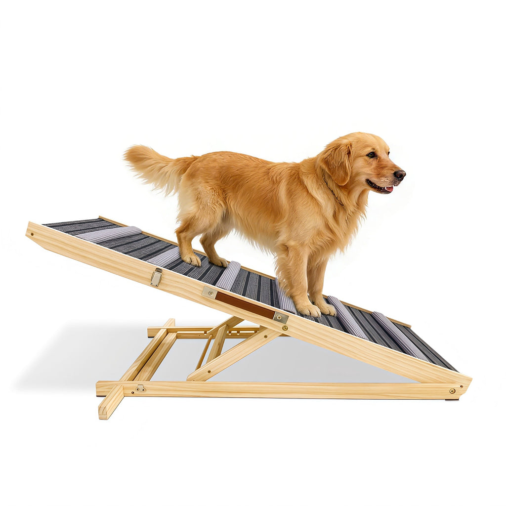 Adjustable Solid Wood Dog Ramp with 6 Height Settings and Non-Slip