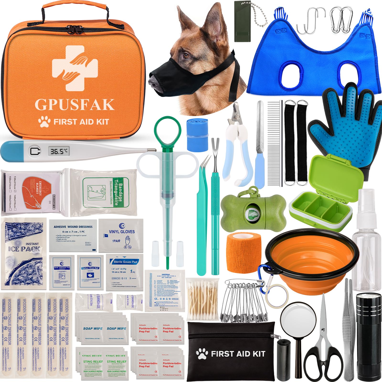 GPUSFAK Dog First Aid Kit - Pet First Aid Kit for Dogs Pet Emergency Kit with Grooming Hammock Harness Nail Clipper First Aid Supplies for Home Camping