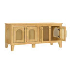 Rattan Wooden Dog Crate Cabinet with Storage – Indoor Rubber Wood Pet