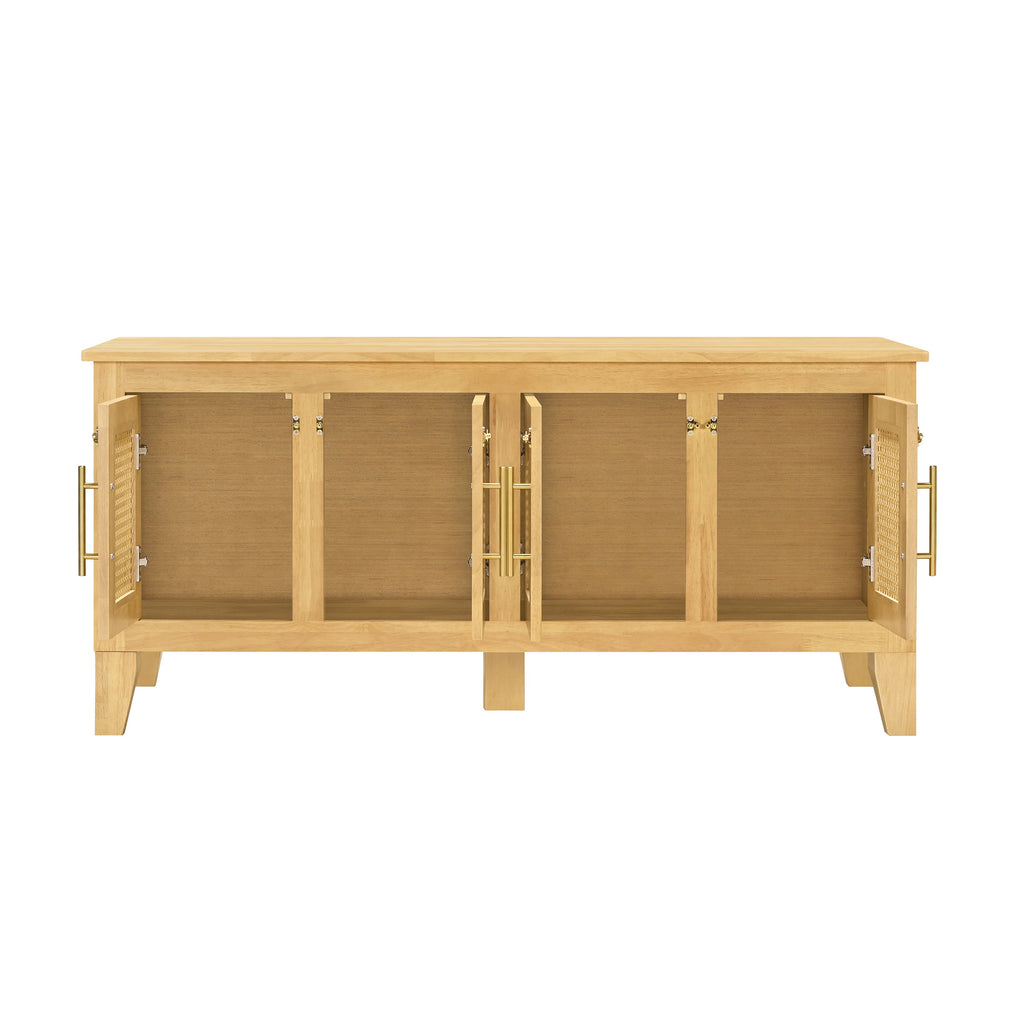 Rattan Wooden Dog Crate Cabinet with Storage – Indoor Rubber Wood Pet
