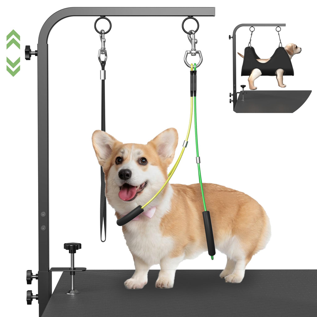 Adjustable Dog Grooming Arm with Clamps: 42" Height-Adjustable Pet Grooming Stand with Hammock and No-Sit Haunch Holders Ideal for Home Grooming Trimming and Nail Clipping (Table Not Included)