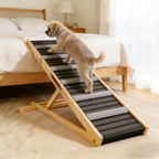 Adjustable Solid Wood Dog Ramp with 6 Height Settings and Non-Slip