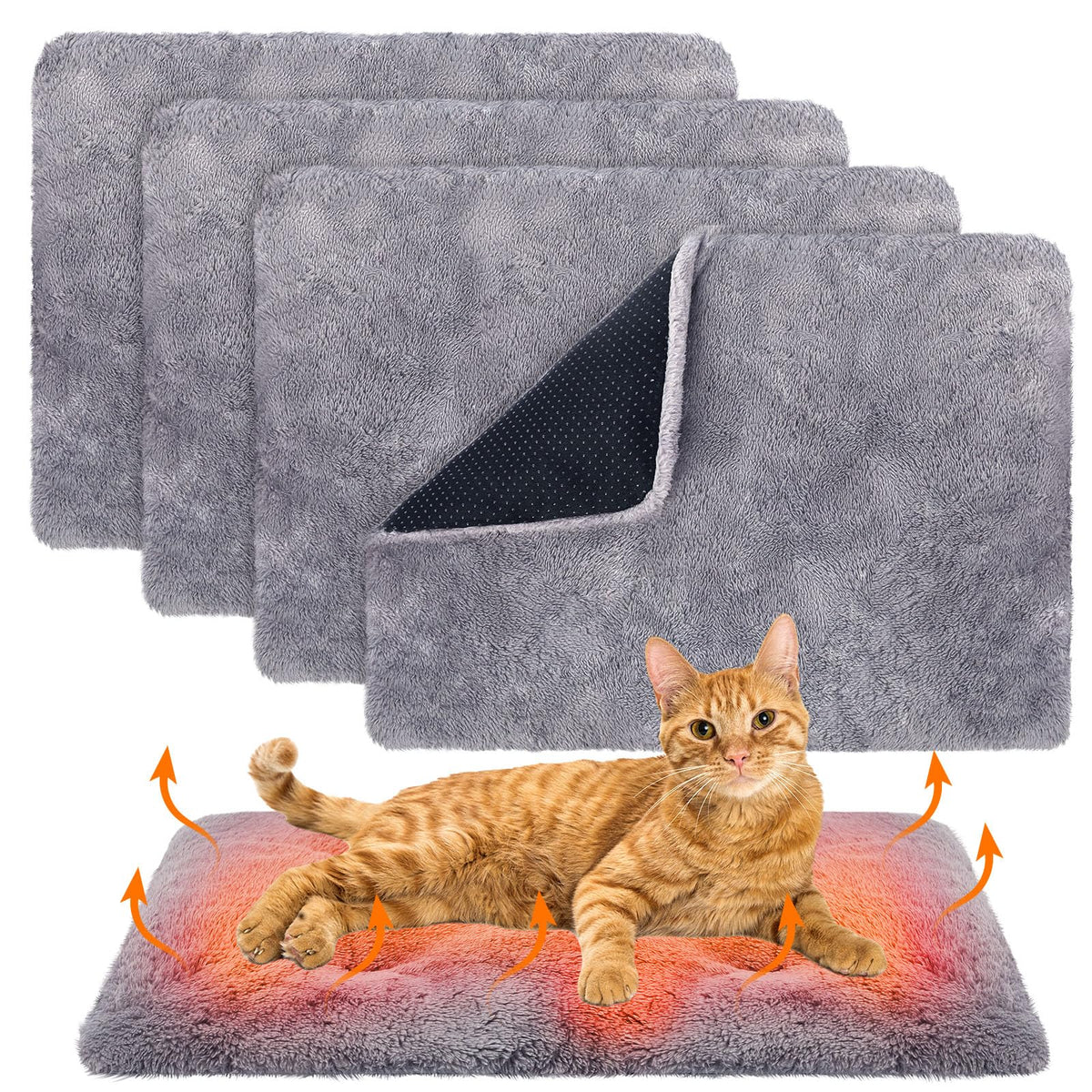 Maasechs 4 Pack Self Warming Cat Bed Pad Self Heating Extra Thermal Cat and Dog Bed Mat 14 x 19.5 Inches Reflects Body Washable Pet Heating Pad Blanket for Cage Indoor Outdoor