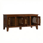 Rattan Wooden Dog Crate Cabinet with Storage – Indoor Rubber Wood Pet