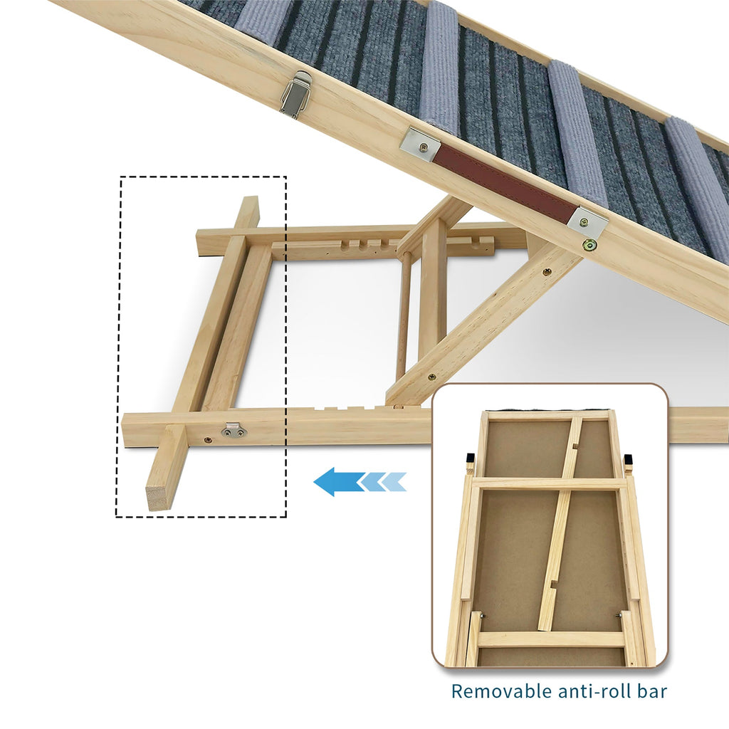 Adjustable Solid Wood Dog Ramp with 6 Height Settings and Non-Slip