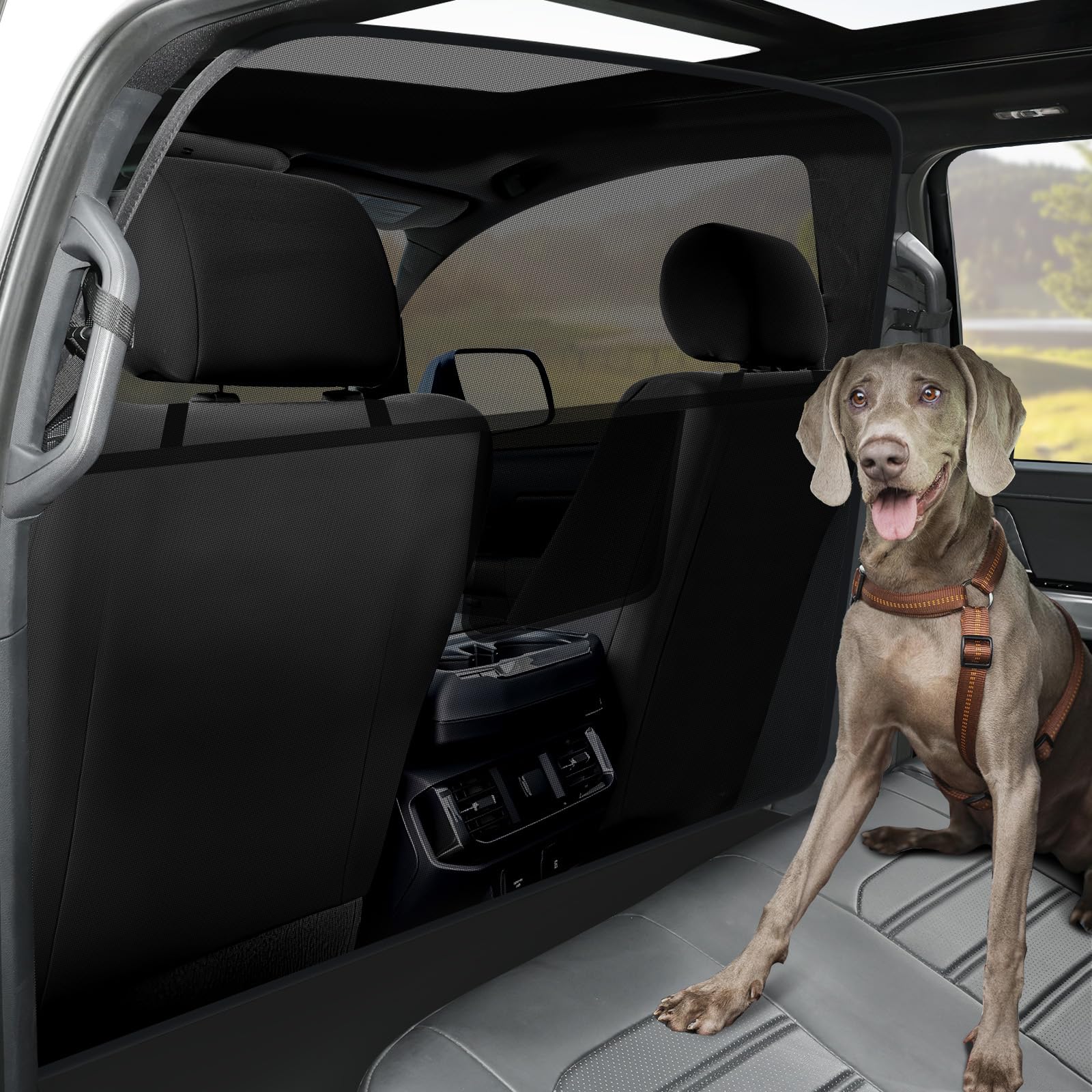 Mixsuper Dog Car Barrier 61.4" Wide Vehicle Pet Barrier for Large Pickup Trucks Back Seat Mesh Escape-Proof Dog Car Divider Net One-Piece Design