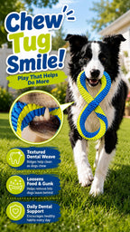 Dental Cleaning Tug Toy For Dogs, Dog Dental Toy, L With Textured Dental Weave, Washable Two Loop Figure 8 Design For Supervised Tugging, Chewing And Fetch