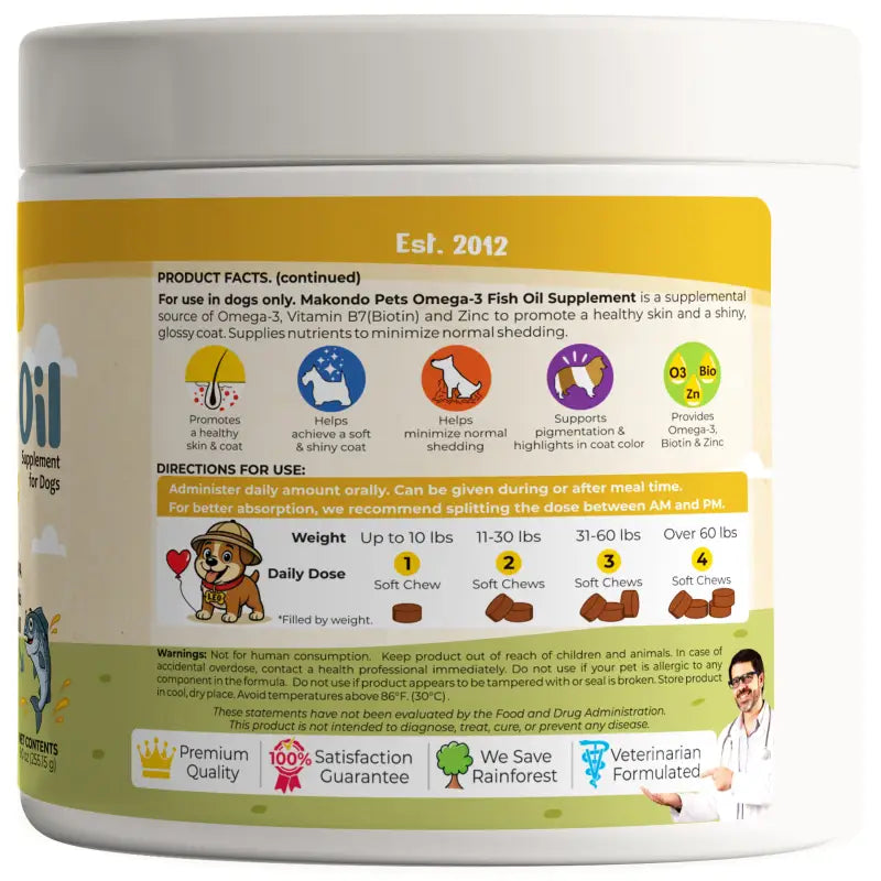 Omega 3 for Dogs | Salmon Oil | 120 Soft Chews